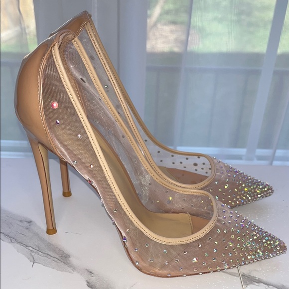 Rhinestone Nude Patent Leather & Mesh Heels - Size 42 - Picture 6 of 11